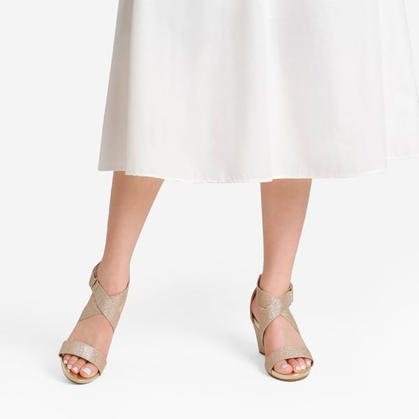 Elastic Ankle Strap Wedge Sandals - GOLD GLITTER - 1